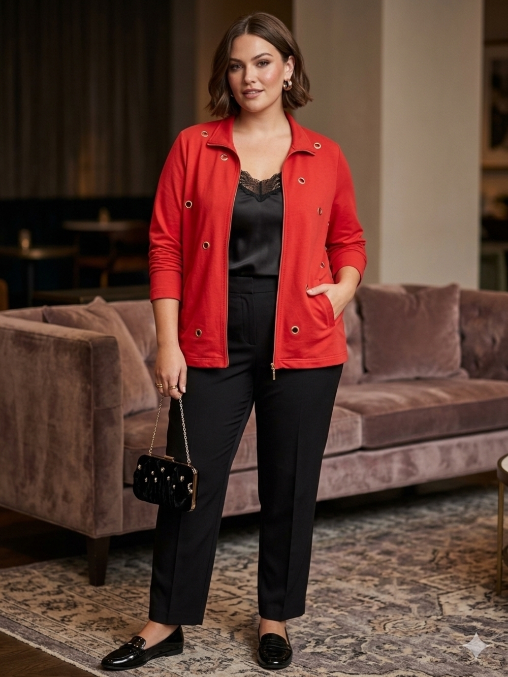 Sport Couture by Onque Casuals Red Grommet Zip Jacket - 1X EUC